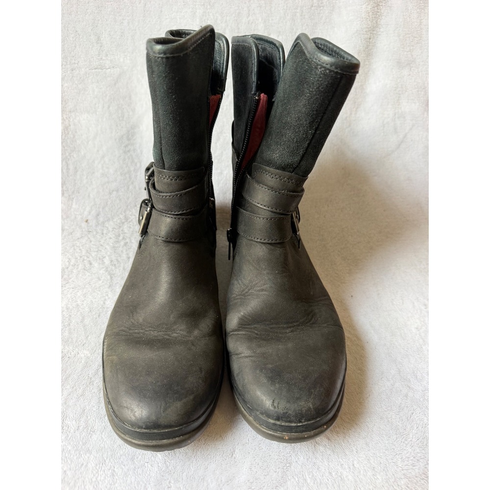 UGG Simmens Moto Boots Womens 7.5 Black Good Waterproof Leather Suede 1008439